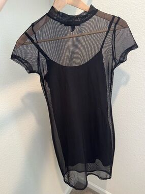 Derek Heart Black Sheer Mesh Overlay Top